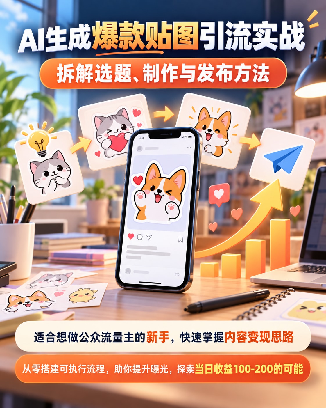 借助AI生成爆款贴图做公众流量主，当日收益100-200
