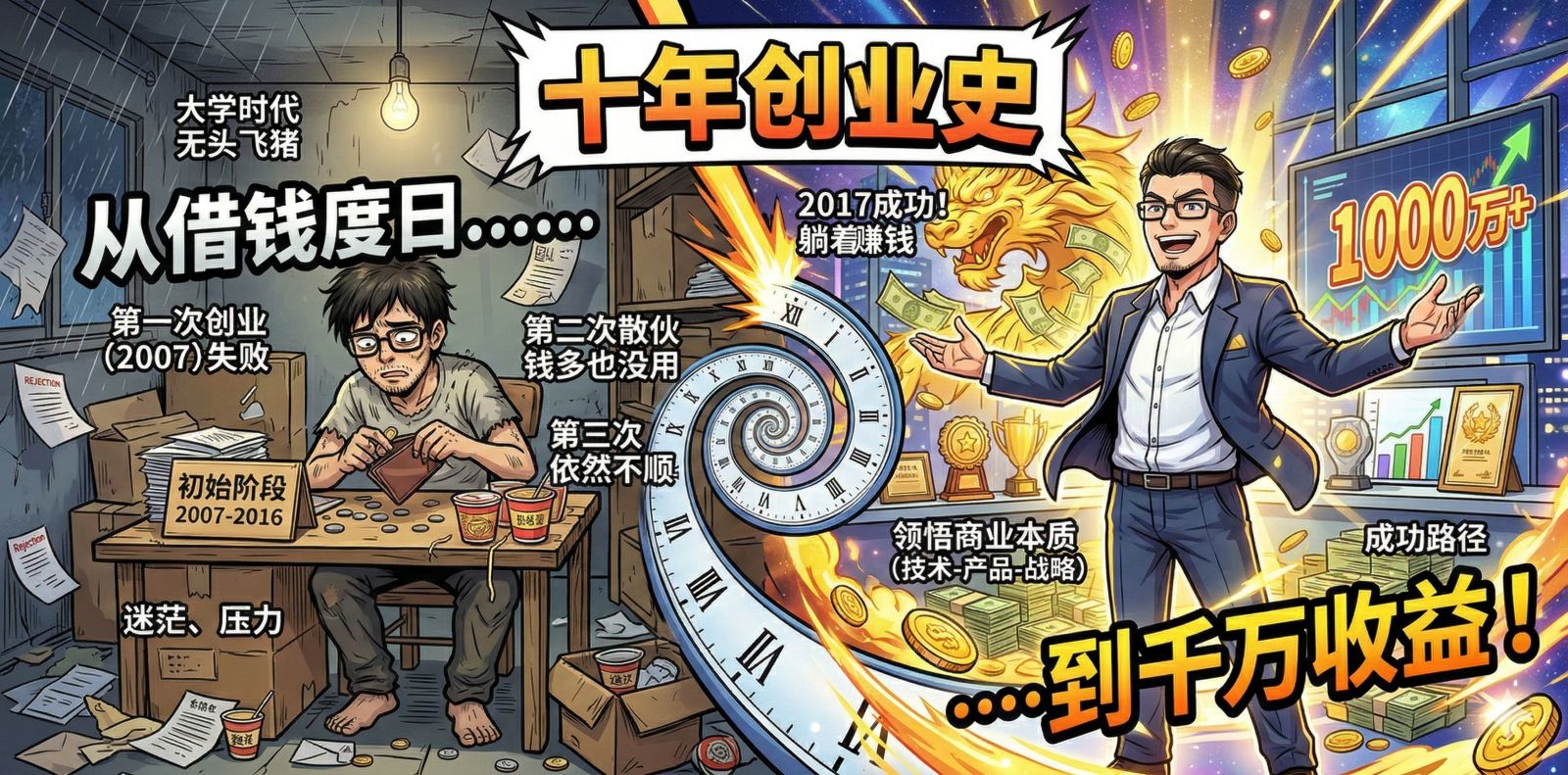 十年创业史，从借钱度日到千万收益